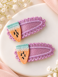 Pair of lace  tictac hairclips with crochet fruit
