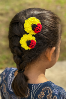 Pair of Crochet ladybug on flowers hairclip