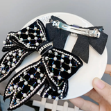 Evening bow with rhinestones and pearls style 1