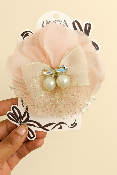 Organza flower with pearls cherry fascinator hairclip