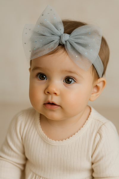 Soft cotton everyday baby headband circle glittery tulle bow
