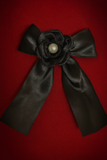 Satin bow with 3d flower buckle