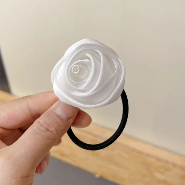 Satin rose hair tie