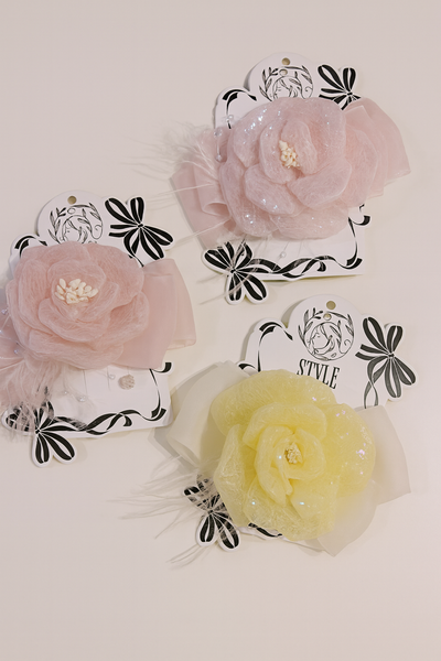 3D rose on bow fascinator hairclip