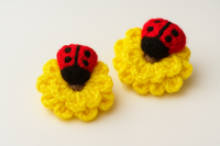 Pair of Crochet ladybug on flowers hairclip