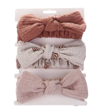 Pack of 3 muslin headbands with knot bows - style 1