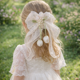 Tulip with pearls bunch large bow fascinator hairclip