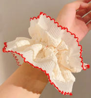 Elegant Ivory Ruffle Scrunchie with colour Trim