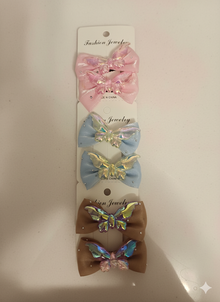 Pack of 6 mini bows with acrylic butterfly - style 2