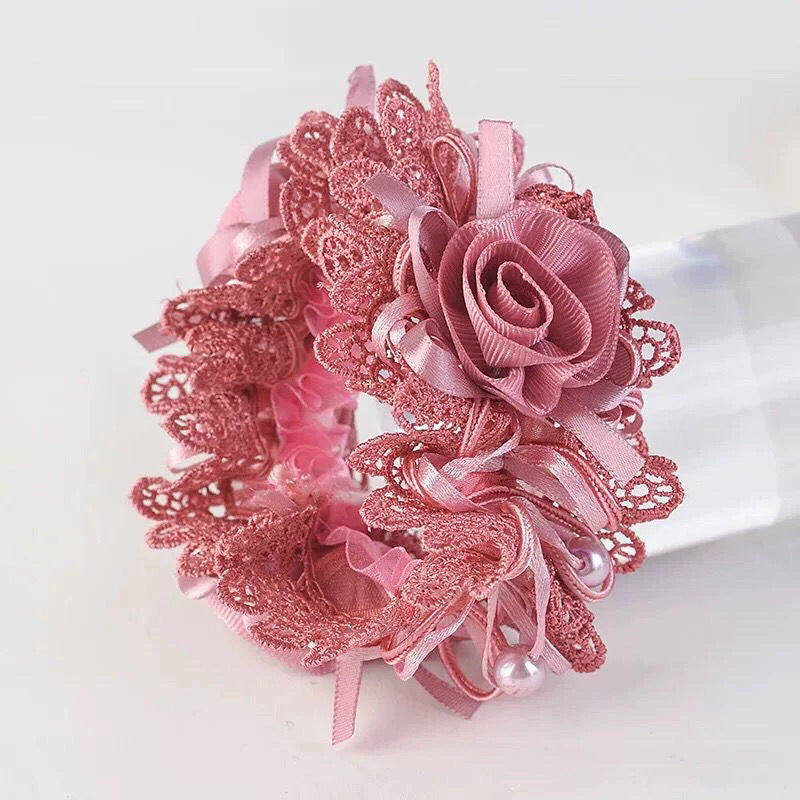 Lace rosette scrunchie