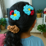 Pair of Crochet ladybug on flowers hairclip