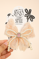 Tulle with pearls string bow fascinator hairclip