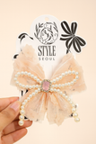 Tulle with pearls string bow fascinator hairclip