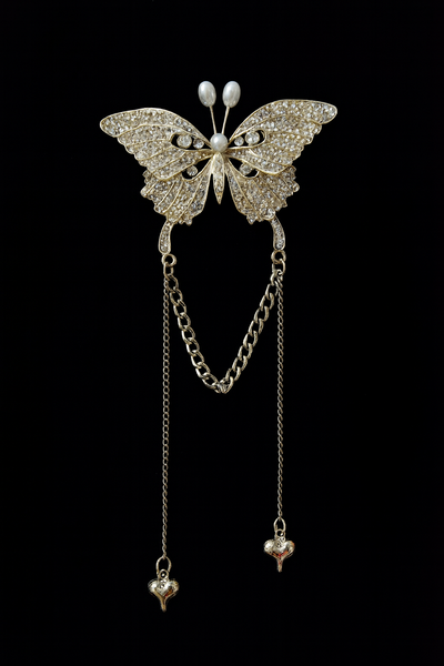 Evening metal butterfly clip with rhynestone and hangings