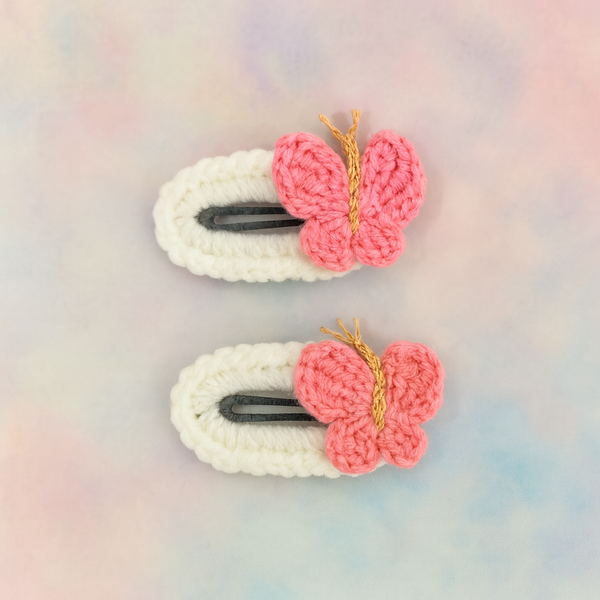 Pair of Crochet butterfly tictac hairclips - pink