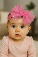 Soft cotton everyday baby headband glittery tulle bow