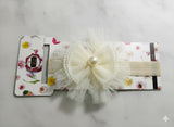Soft cotton everyday baby headband pearl bow on tulle