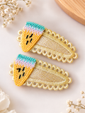 Pair of lace  tictac hairclips with crochet fruit