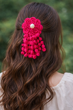 Large crochet flower with hanging vines - fuschia