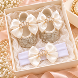Rhynestone booties with matching band - ivory