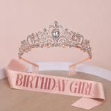 Free size Rhinestone tiara crown with birthday sash (style 2)