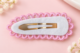 Pair of lace  tictac hairclips with crochet fruit