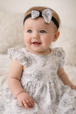 Soft cotton everyday baby headband rose print organza bow