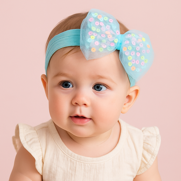 Soft cotton everyday baby headband mix sequins tulle bow