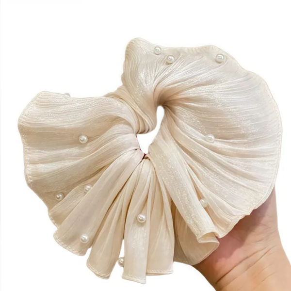 Pleated hanky scrunchie with pearls