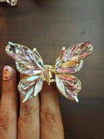 Leaf crystals and rhinestone butterfly clutcher