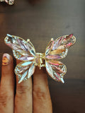 Leaf crystals and rhinestone butterfly clutcher
