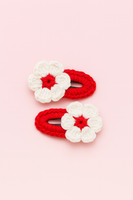 Pair of red flower crochet tictac hairclips