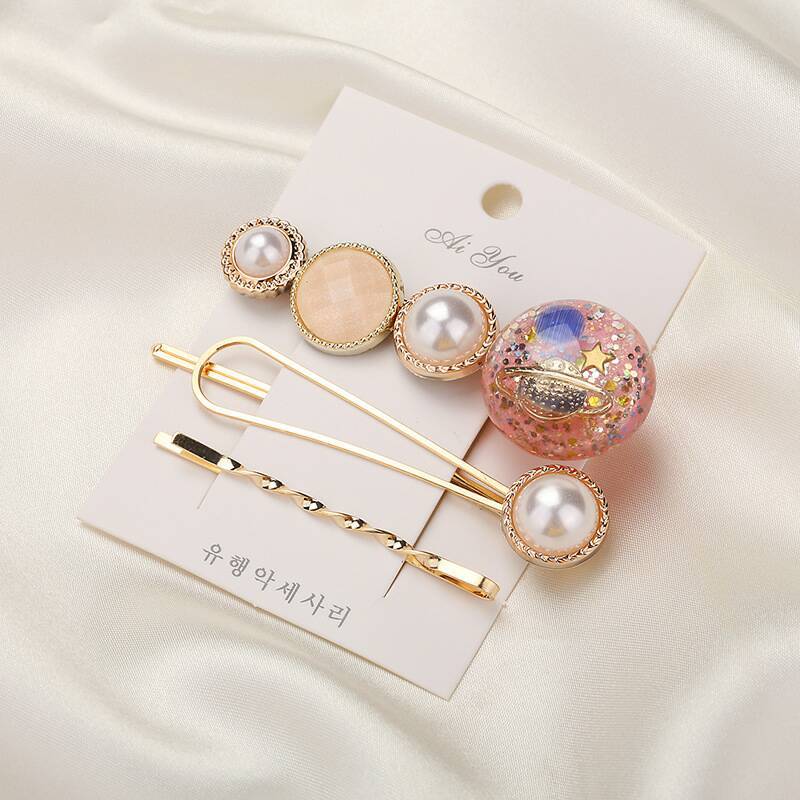 Pack of 3 metallic resin and stone hairpins