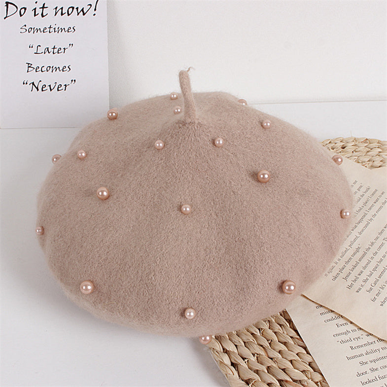 Beret cap with pearls