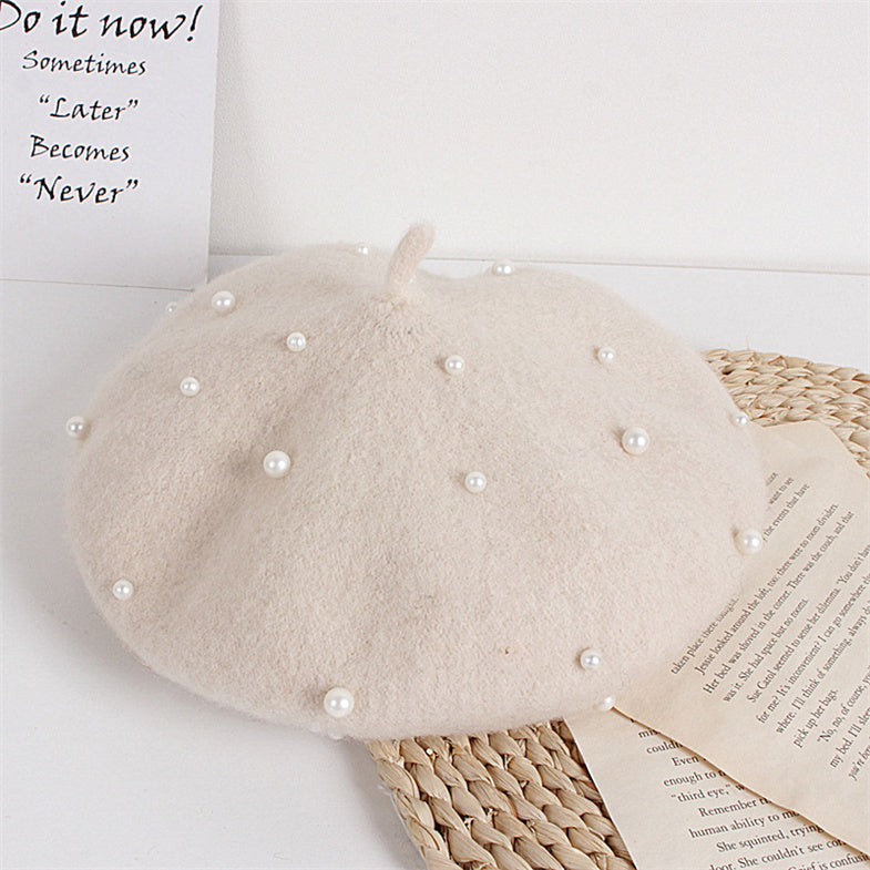 Beret cap with pearls