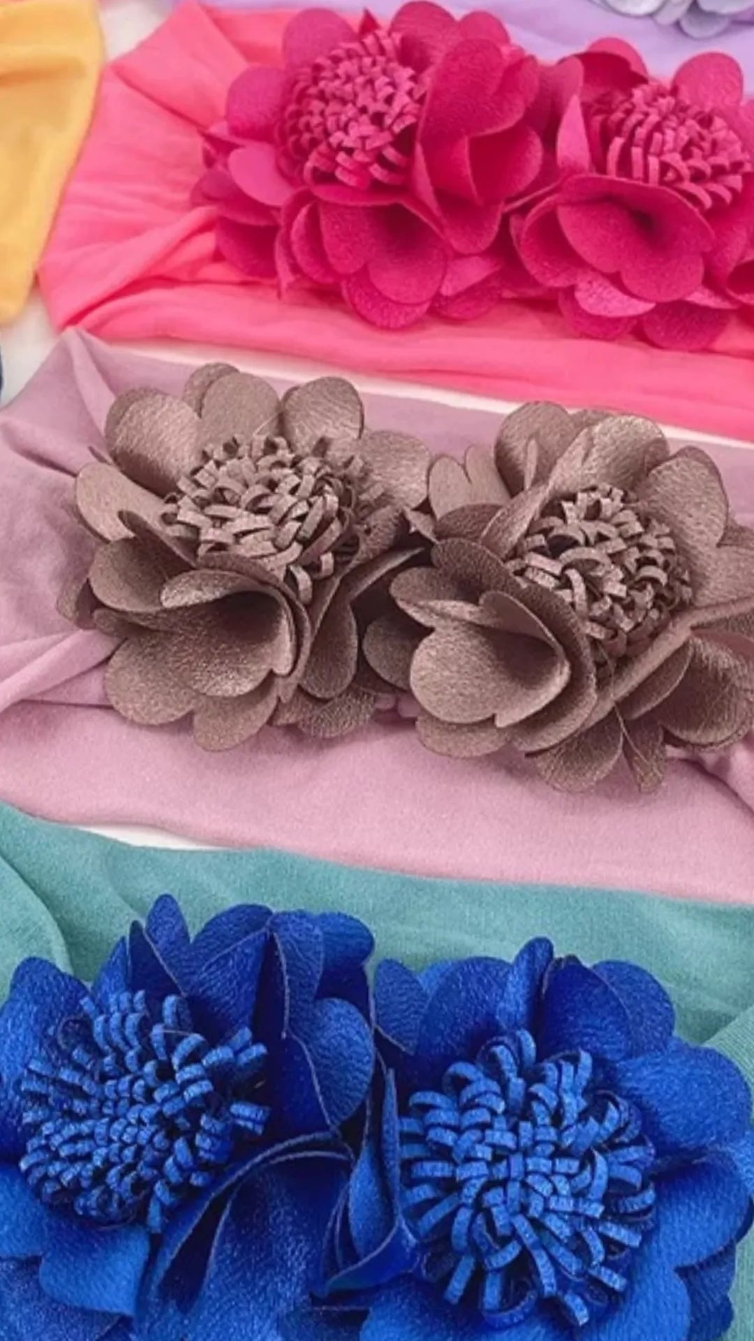 Broad cloth band with pair of satin organza flowers