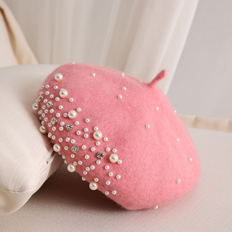 Premium asymmetric pearl beret for ladies