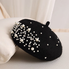 Premium asymmetric pearl beret for ladies