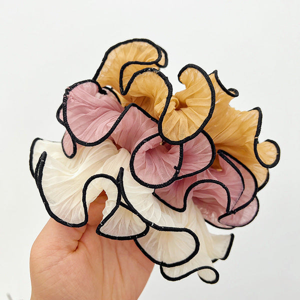 Pleated satin silk extra broad scrunchie