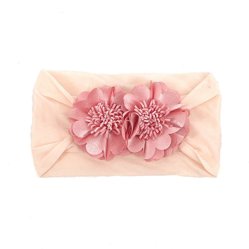 Broad cloth band with pair of satin organza flowers