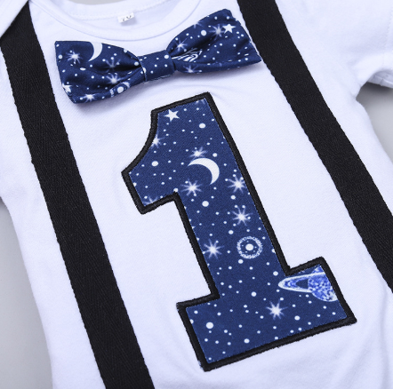 First birthday outfit for boys with bottom and suspenders - space