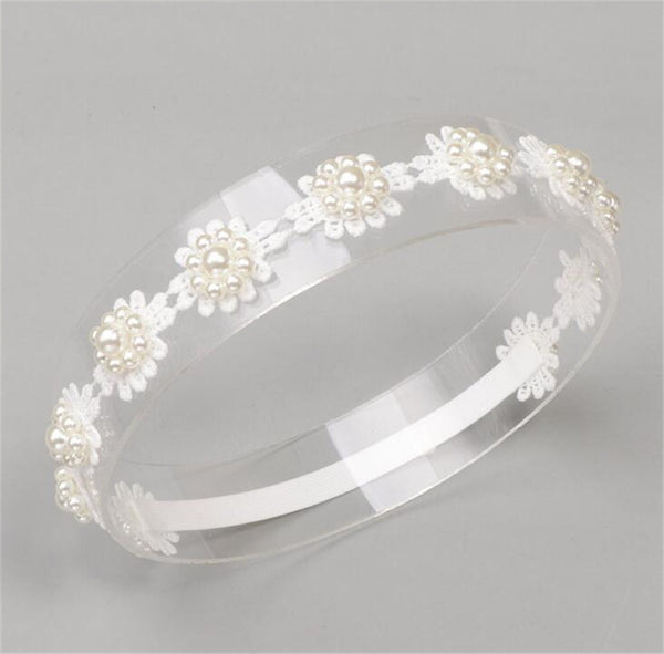 dainty and delicate light weight lace band with pearl detailing for elegant outfits. Neutral design matches all outfits