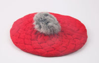 Thick woollen beret cap with pompom