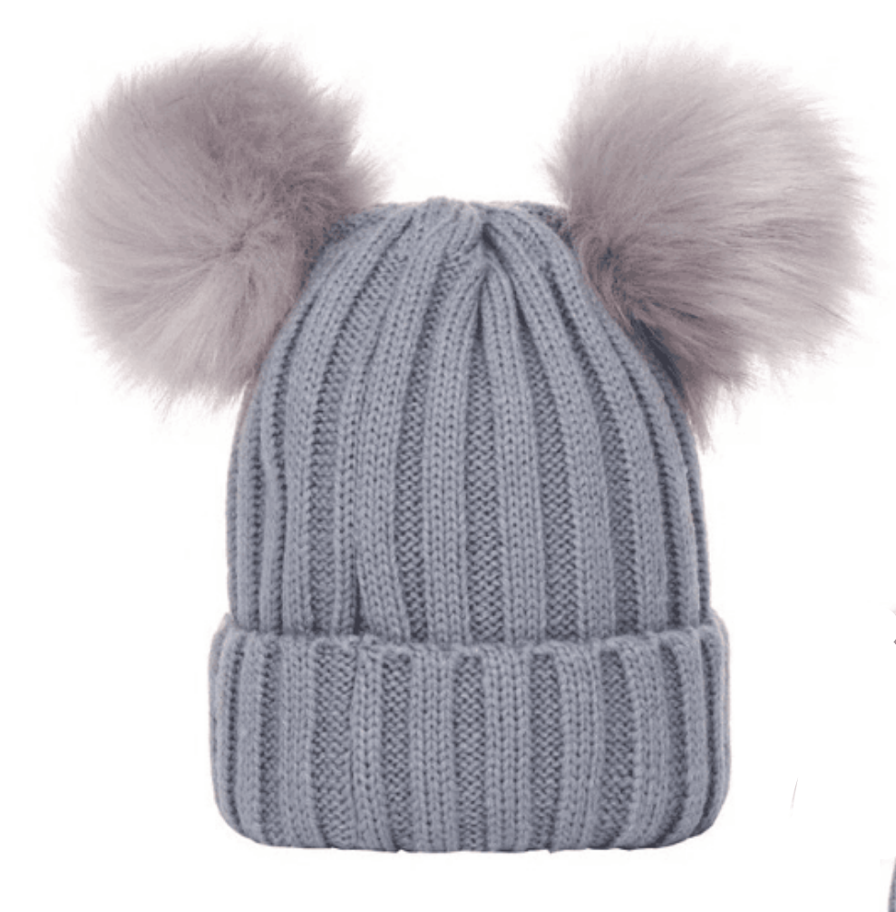 Thick woollen double pompon beanie cap