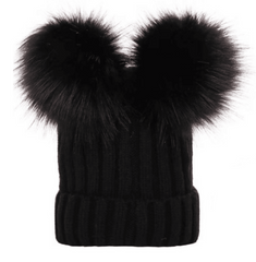 Thick woollen double pompon beanie cap